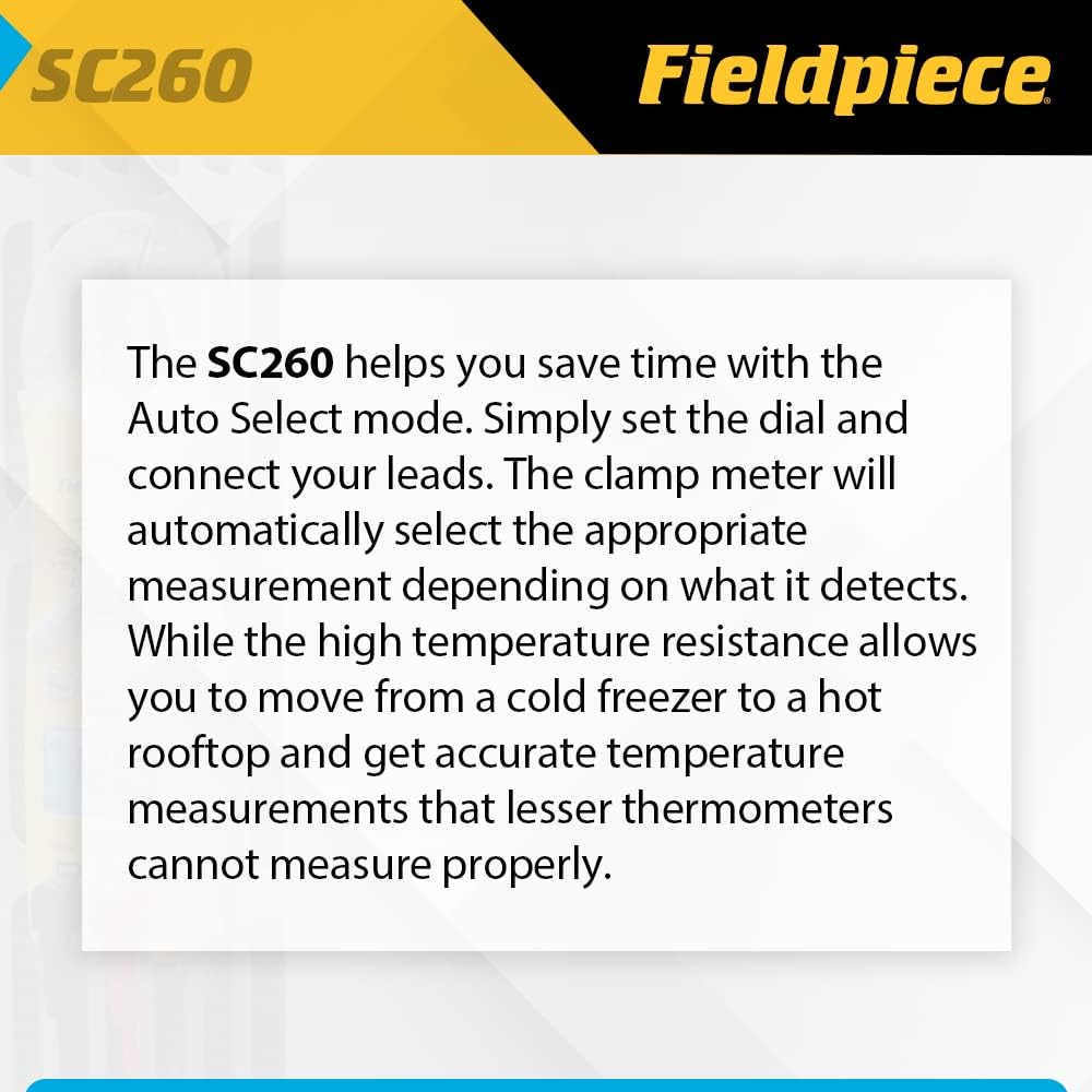 Fieldpiece Compact HVACR Clamp Multimeter SC260 – True RMS Clamp Meter with Temperature, Capacitance & Backlight | True RMS Multimeter with Temperature, Capacitance and Backlight - Image 4
