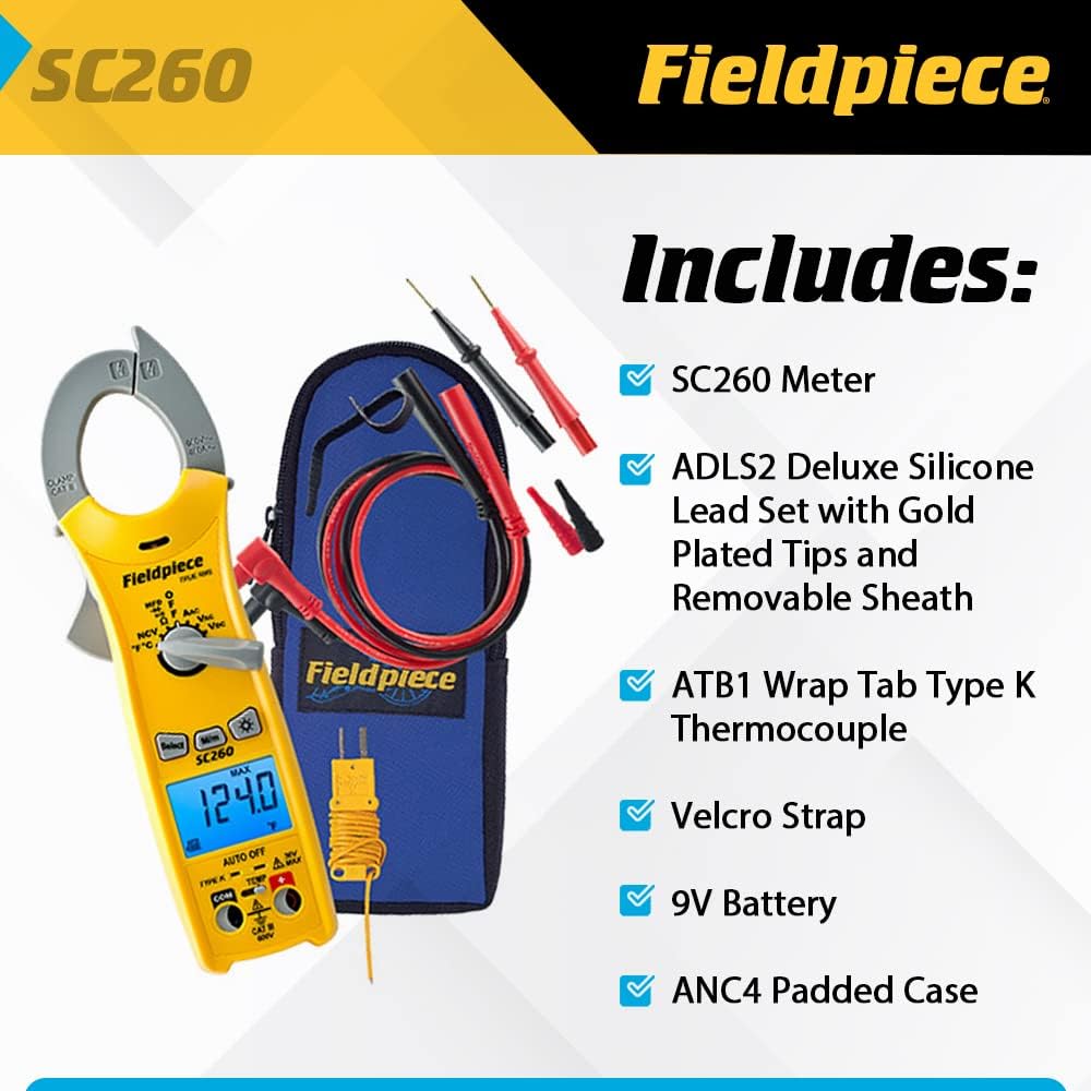 Fieldpiece Compact HVACR Clamp Multimeter SC260 – True RMS Clamp Meter with Temperature, Capacitance & Backlight | True RMS Multimeter with Temperature, Capacitance and Backlight - Image 5